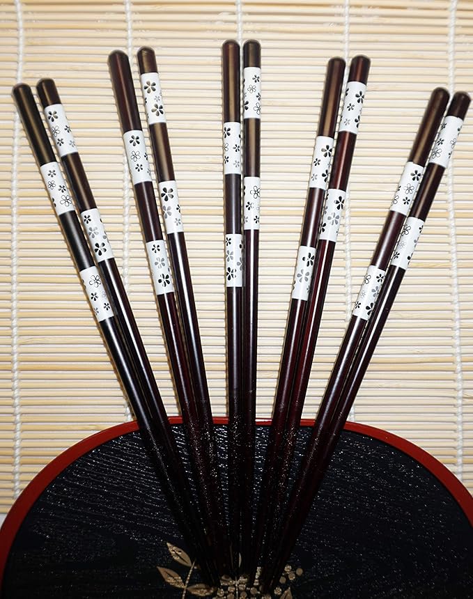 JapanBargain 4511x2, Bamboo Chopsticks Reusable Japanese Chinese Korean Wood Chop Sticks Hair Sticks 5 Pair Gift Boxed Set Dishwasher Safe, 9 inch, White-Sakura, Set of 2