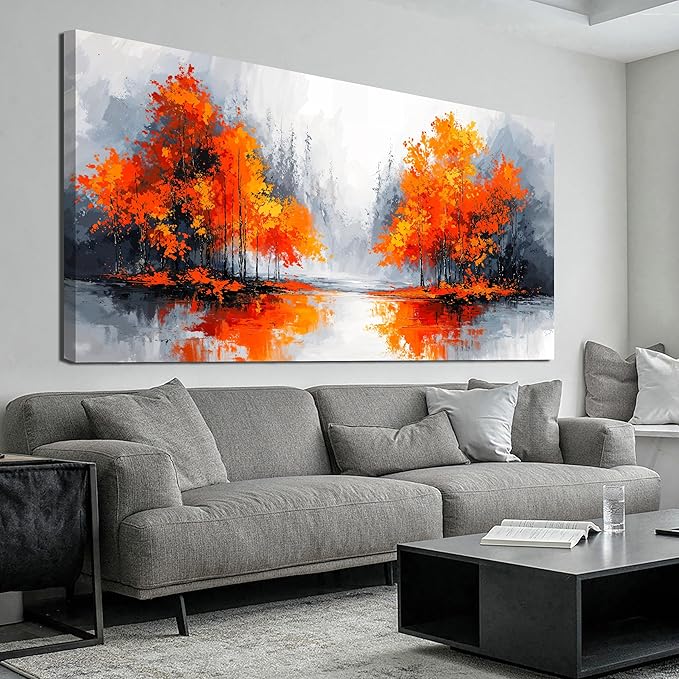 Canvas Wall Art Decor Modern Large Wall Art for Living Room Canvas Art Wall Decorations Fall Orange Artwork for Walls Oversized Black and White Wall Art Prints Bedroom Office Home Decor 29" X 58"
