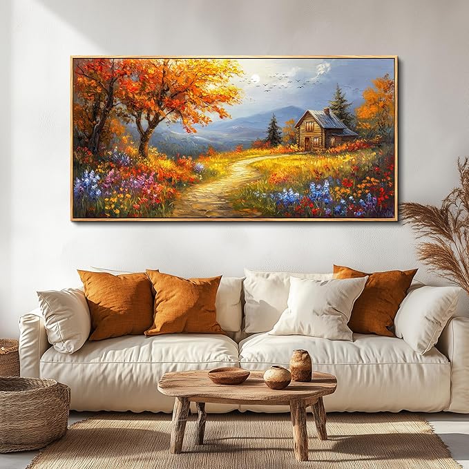 FUHAIHUA Wood Framed Canvas Wall Art For Living Room Large Wall Decor For Office Bedroom Decoration Reddish Orange Tree Picture Farmhouse Painting Artwork Room Wall Mural Aesthetic Home Decor 30x60