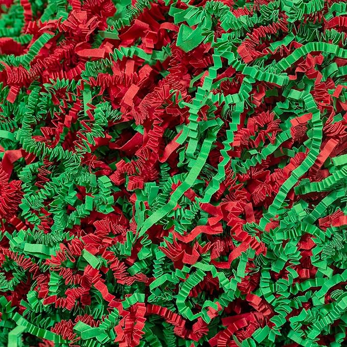 Mefleet 2 LB Crinkle Cut Paper Shred Filler Green & Red Crinkle Shredded Paper for Gift Box - Gift Basket Bag Filler - Grass Cushion Stuffing for Christmas Holiday Packaging Wrapping