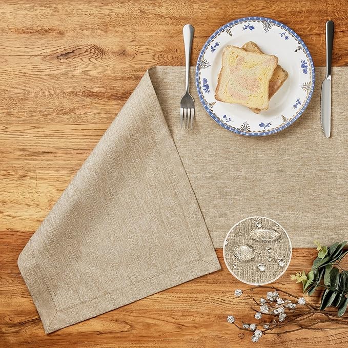 Mebakuk Linen Farmhouse Table Runner Large Burlap Style Soft and Waterproof Decorative Fabric Runner for Outdoor Wedding and Dinner (14 x 36 Inch, Mocha)