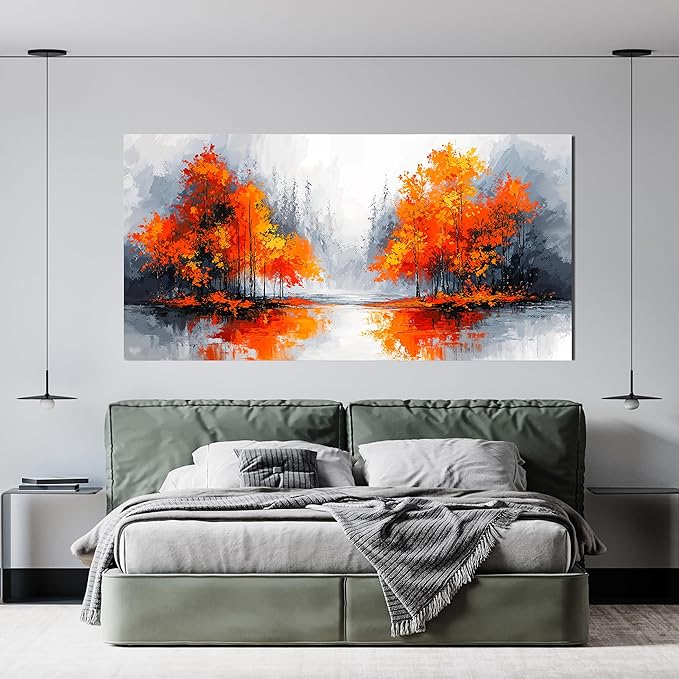 Canvas Wall Art Decor Modern Large Wall Art for Living Room Canvas Art Wall Decor Fall Orange Artwork for Walls Landscape Black and White Wall Art Prints Bedroom Office Home Decor 24" X 48"
