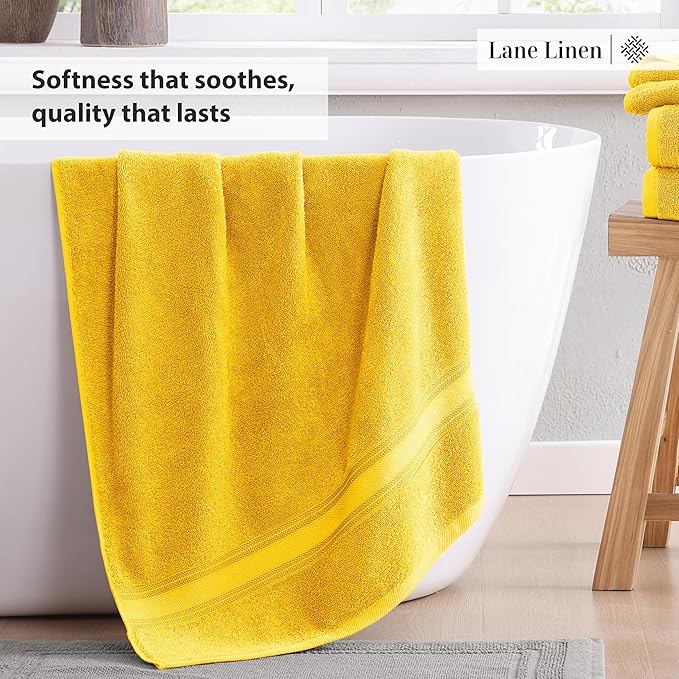 LANE LINEN Luxury 6-Piece Bath Towel Set - 100% Cotton, Zero Twist, Super Soft & Extra Absorbent - Includes 2 Bath Towels, 2 Hand Towels, 2 Washcloths - Mimosa
