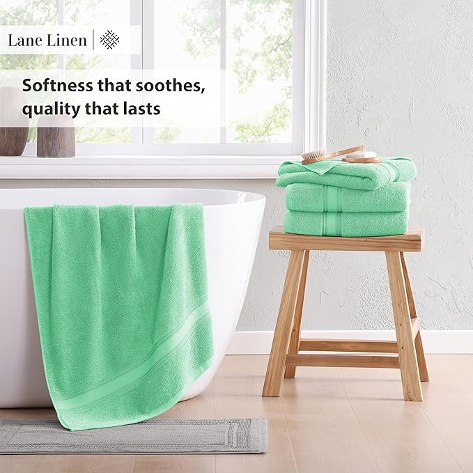 LANE LINEN Luxury Bath Towel Set of 12 – 100% Ring-Spun Cotton, 4 Bath Towels, 4 Hand Towel & 4 Washcloths, Zero Twist, Remains Soft & Absorbent Even After Multiple Washes - Aqua Sky