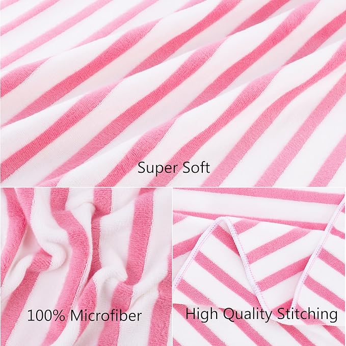 JML Microfiber Bath Towels, Quick Drying Beach Towel (2 Pack, 30" x 60") Cabana Stripe Absorbent Bath Towel Set for Adults, Travel, Summer, Sport, Swimming, Pool, Yoga, Camping, Microfiber StripePink