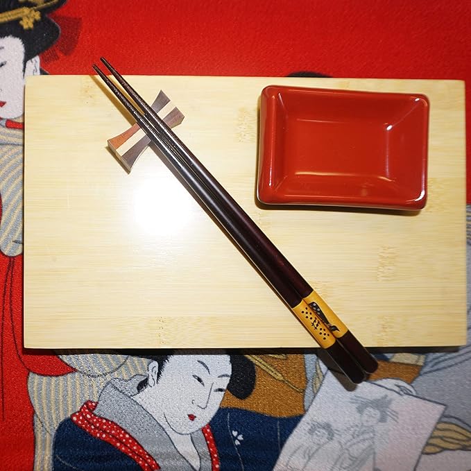 JapanBargain 4510, 5-Pair Bamboo Chopsticks Set, Reusable Japanese Chinese Korean Wood Chop Sticks, Maneki Neko Lucky Cat Design, 9-Inch Dishwasher Safe, Gift Boxed, Cute Black Cat