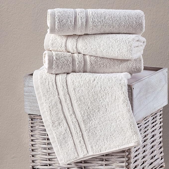 Hawmam Linen Sea Salt Cream Hand Towels 4 Pack Turkish Cotton Premium Quality Soft and Absorbent Small Towels for Bathroom