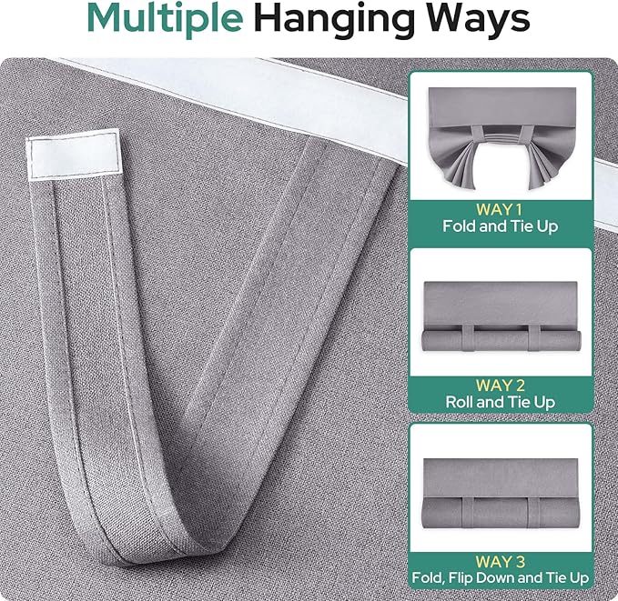 HOMEIDEAS 100% Light Gray Linen Blackout French Door Curtains, Privacy Door Window Curtains, 34 X 40 Inch Room Darkening Blinds, Thermal Insulated Shades for Bedroom, 1 Panel