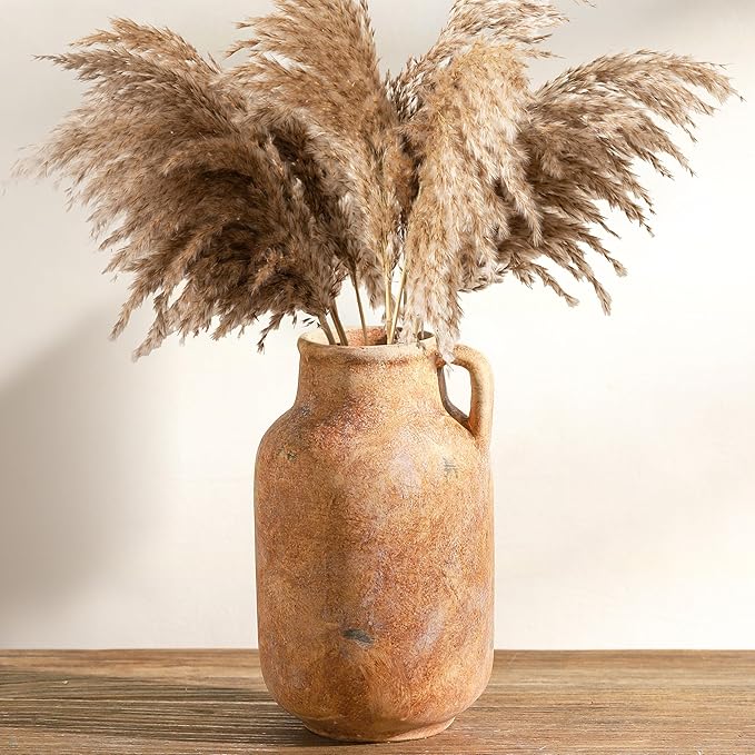 Ceramic Flower Vase Home Decor - 9.7 Inch Large Table Flowers Vases Living Room Bedroom Plant Decorations Farmhouse Vintage for Kitchen Shelf Office Coffee Dining Desk House Women (Rust, 9.7")