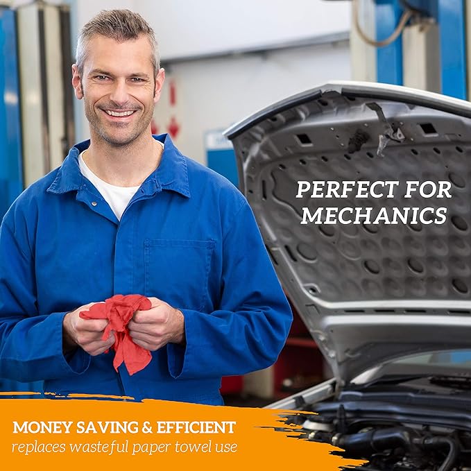 GREEN LIFESTYLE 600 Pack 12x14, Red Shop Towels 100% Cotton, Super Absorbent and Durable for Car, Reusable Shop Rags