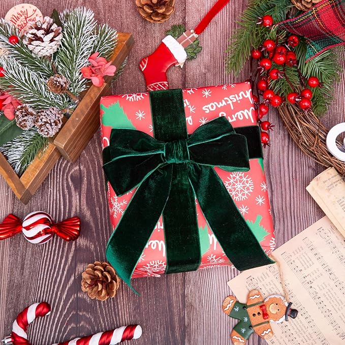 Hunter Green Velvet Ribbon, 1 1/2-Inch by 25-Yard Spool