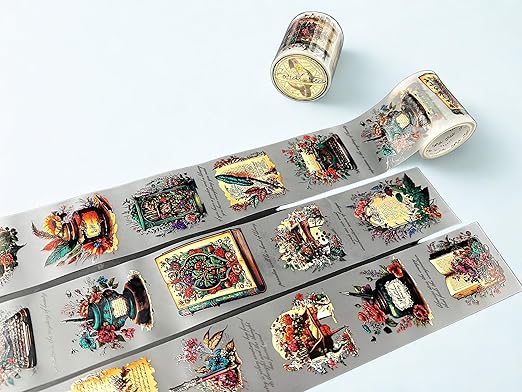 Victorian Scribe Transparent Washi Tape 4.5 x 5 cm – Clear Washi Decorative Adhesive Roll for Scrapbooking, Journaling, DIY Crafts, Planners, Bullet Journal, Card Making, Stationery Supplies
