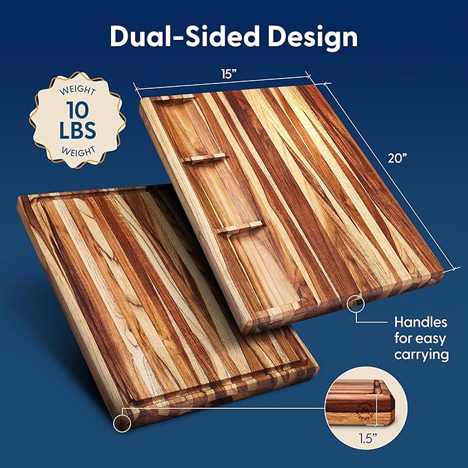 Sonder Los Angeles, XL Thick Teak Wood Cutting Board for Kitchen with Juice Groove, Sorting Compartments, Charcuterie Cheese Board 20x15x1.5 in (Gift Box Included)