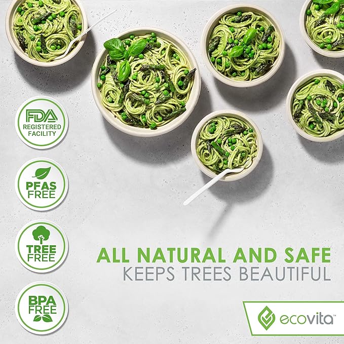 Ecovita 100% Compostable Paper Plates [9 in.] – 150 Disposable Plates Eco Friendly Sturdy Tree Free Liquid and Heat Resistant Alternative to Plastic or Paper Plates