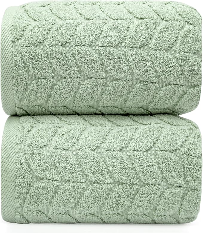 Ultra Soft & Stylish 700 GSM Luxury Bath Sheets | Pack of 2 | Extra Large 35x70 Inches | 100% Zero-Twist, Long-Staple Cotton | Remarkably Absorbent (Eucalyptus Green)