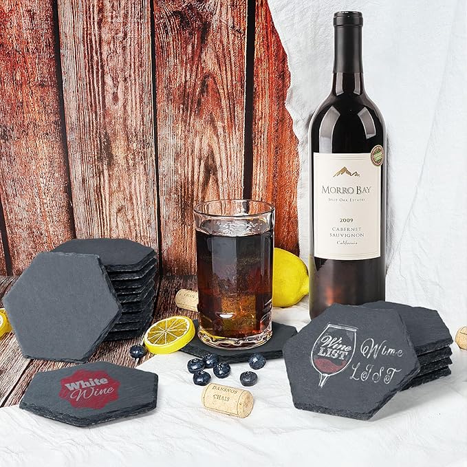 36 Pieces Slate Coasters Bulk, 4 Inch Hexagonal Blank Black Stone Coaster for Drinks Natural Handmade Hexagon Rock for Laser Engraving, Gifts, Engraver, Wedding, Christmas, Home Decor