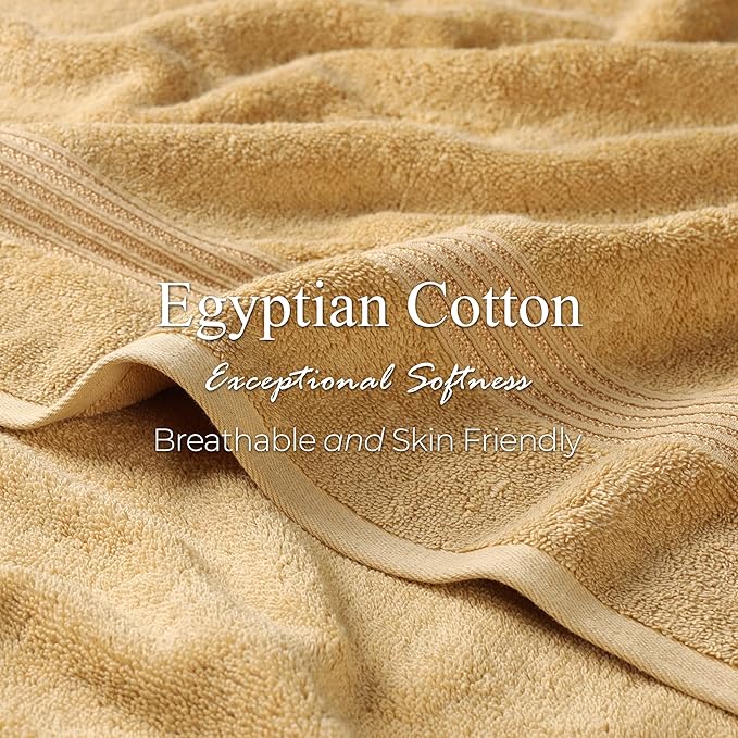 Superior Luxury Cotton Bath Towel - 6 Piece Set, Premium Egyptian Cotton Towels, Gold