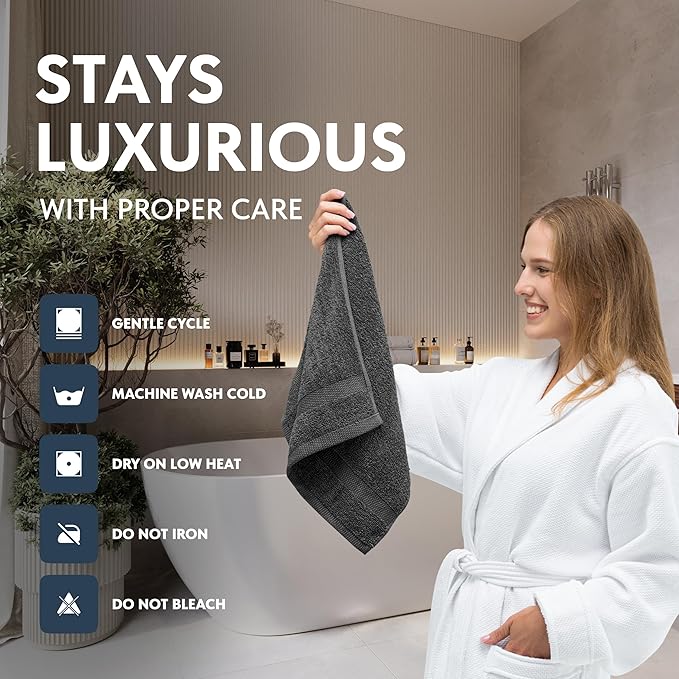 White Classic Luxury Charcoal Hand Towels - Soft 100% Turkish Cotton | Highly Absorbent Hotel spa Bathroom Towel Collection | 16x30 Inch | Set of 6