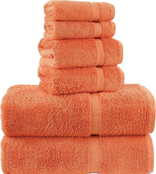 Chakir Turkish Linens 100% Cotton Premium Turkish Towels for Bathroom, 2 Large Bath Towels, 2 Hand Towels, 2 Washcloths (6-Piece Towel Set, Coral)