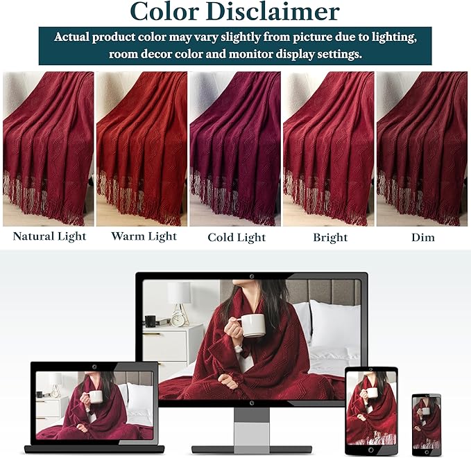 PAVILIA Maroon Red Knit Throw Blanket for Couch Bed, Soft Knitted Farmhouse Sofa Throw for Living Room, Lightweight Decorative Fall Throw Blanket for Chair, Outdoor Textured Boho Blanket, 50x60