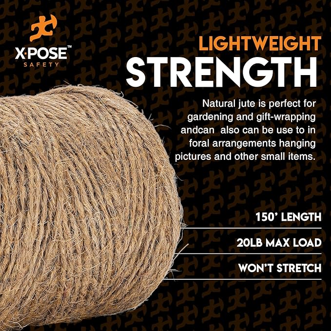 Jute Twine - 3 Ply Brown Roll 150 Feet Natural Jute String for Crafts, Packaging, Wrapping, Decorative Rope Cord for Hanging Ornaments (6 Packs)