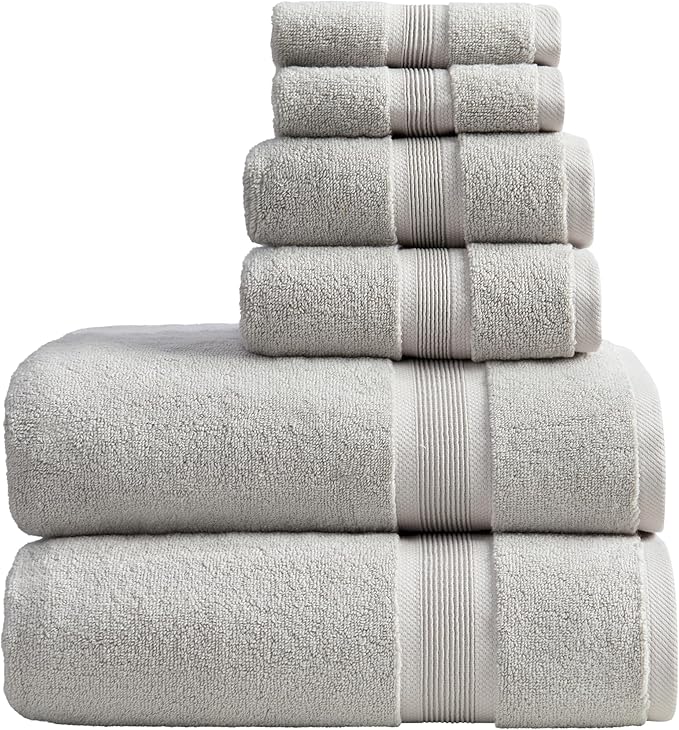 Springtree Home Luxury Bamboo Rayon Bath Towel Set 6 Piece Set | 35% Bamboo Rayon - 65% Cotton | Absorbent Quick-Dry Towels for Bathroom | Oeko-TEX Standard 100 Cotton | Grey