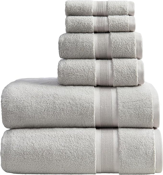 Springtree Home Luxury Bamboo Rayon Bath Towel Set 6 Piece Set | 35% Bamboo Rayon - 65% Cotton | Absorbent Quick-Dry Towels for Bathroom | Oeko-TEX Standard 100 Cotton | Grey