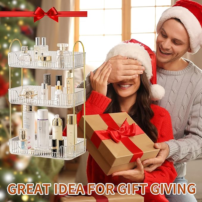 3 Tier Bathroom Organizer Countertop Makeup Perfume Tray Skincare Organizer for Bathroom Dresser Vanity (White)