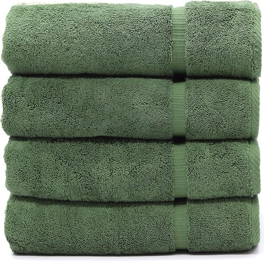 Luxury Hotel & Spa Collection Highly Absorbent, Quick Dry 100% Turkish Cotton 700 GSM, Eco Friendly Towel, for Bathroom Dobby Border Soft Bath Towel Set 27 X 54 -Moss, Bath Towels - Set of 4