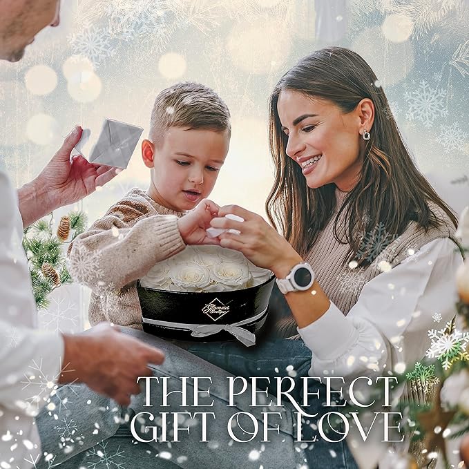 GLAMOUR BOUTIQUE 16 Flower Forever Heart Shape Box - Preserved Roses Gift for Her, Preserved Flowers, White