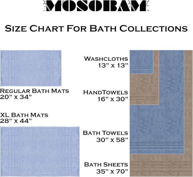 Mosobam Luxury Turkish Set of 2 Bath Towels 30X58 Light Grey (Gray) 700 GSM Bamboo Viscose & Aegean Turkish Combed Cotton