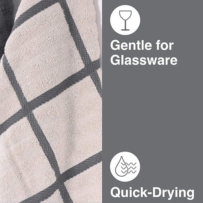 All-Clad Checked Kitchen Towel: Highly Absorbent, Super Soft Long Lasting - 100% Cotton, 17"x30" Tea Towel for Cleaning & Drying Dishes, Pans, Glassware, or Countertops, (1-Pack), Pewter