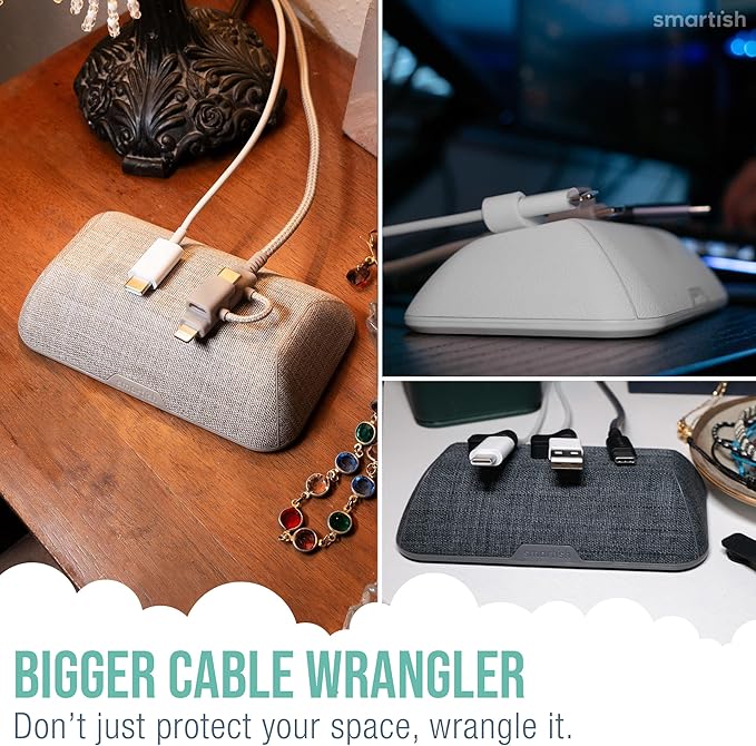 Smartish® Magnetic Cord Holder - Bigger Cable Wrangler Stocking Stuffer Organizer with Magnet Clips for Charger Management on Desktop, Nightstand - Holds 6+ Cables - Blue Jeanie