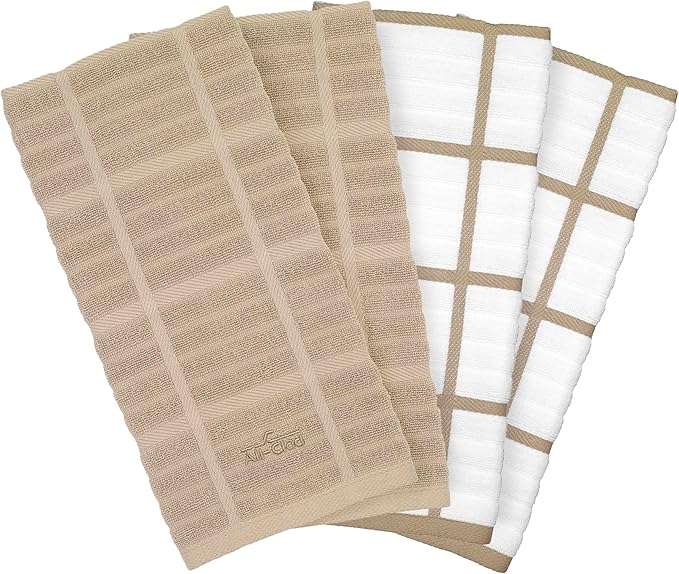 All-Clad Solid & Coordinate Kitchen Towels: Highly Absorbent, Super Soft Long Lasting 100% Cotton, 17" x 30" Tea Towels for Cleaning & Drying Dishes, Pans, Glassware, Countertops, 4-Pack, Cappuccino