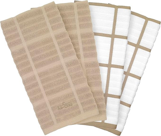 All-Clad Solid & Coordinate Kitchen Towels: Highly Absorbent, Super Soft Long Lasting 100% Cotton, 17" x 30" Tea Towels for Cleaning & Drying Dishes, Pans, Glassware, Countertops, 4-Pack, Cappuccino