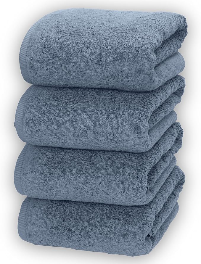 Soleil Fine Goods Luxurious 800 GSM 100% Cotton Bath Towel Set (4-Pack, 27x54) - Heavyweight & Ultra Absorbent, Plush Softness for Bathroom | Hotel & Spa Quality Luxury Towels- Blue Grey