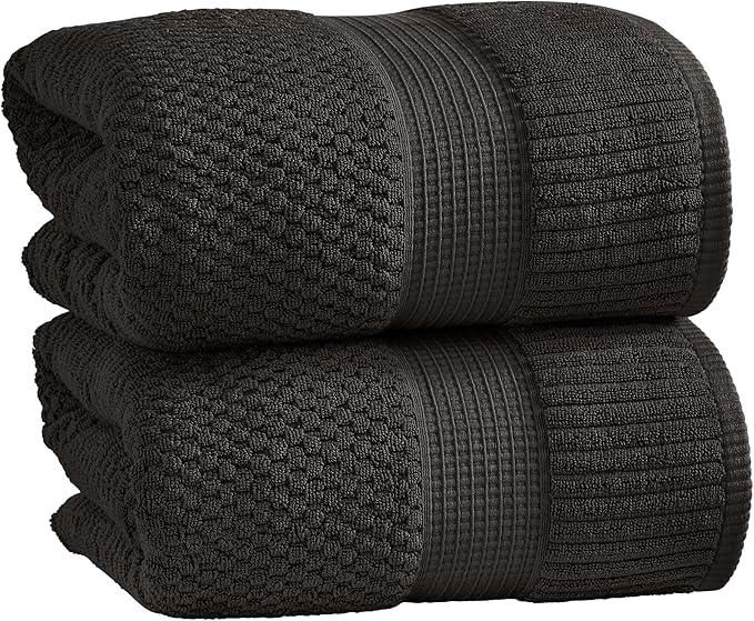 NY Loft 100% Cotton 2 Pack Bath Sheet Towel Set | Extra Large Oversize Bath Towels | Absorbent & Quick-Dry | Textured and Durable Cotton | Black