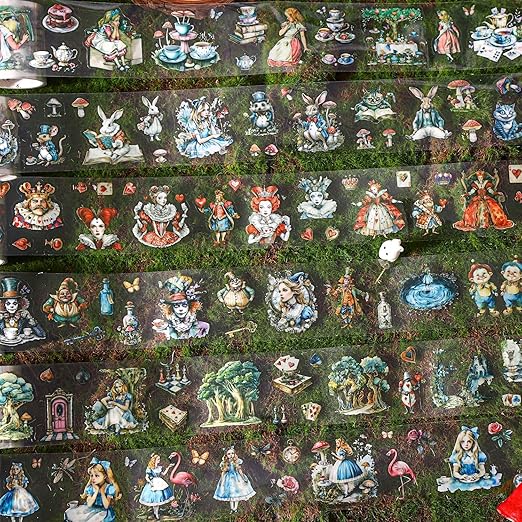 6 Rolls PET Tape Stickers for Journaling,Alice Fairy Washi Tape Stickers for Scrapbooking Supplies,Junk Journal,Phone Case,Photo Frame,Calendar,Cups(Spring)