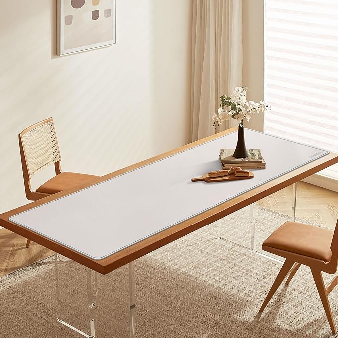 CENNBIE 59" x 27.5" 4XL Super Large Desk Mat - Mega Size Premium Vegan Leather Desk Pad - Ultra Ergocomfort Technology (Cream)