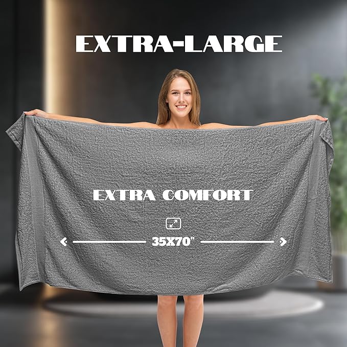 White Classic Luxury Soft Bath Sheet Towels - 650 GSM Cotton Luxury Bath Towels Extra Large 35x70 | Highly Absorbent and Quick Dry | Hotel Quality Extra Large Bath Towels Oversized, Light Grey, 2 Pack