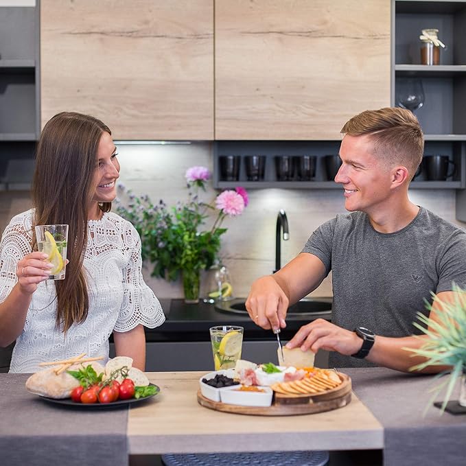 ChefSofi Charcuterie Board Set and Cheese Serving Platter - Made from Acacia Wood - US Patented 13 inch Cheese Board and Knife Set for Entertaining and Serving - 4 Knives and 4 Bowls