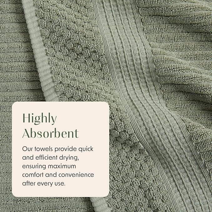 Springtree Home 100% Cotton Bath Towel Set of 4 | Super Soft & Absorbent with Quick-Dry Fibers | 4 Bath Towels | Textured and Durable Cotton | Krista Collection (Lily Pad Green)