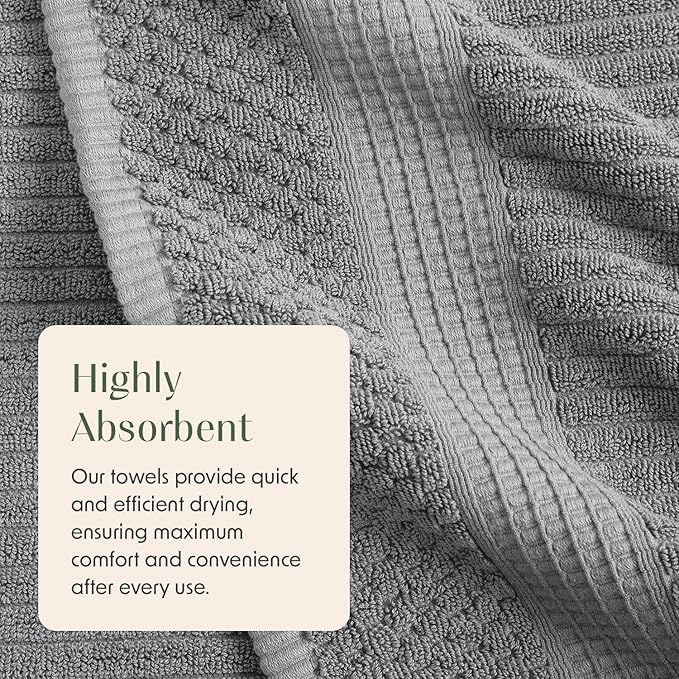 Springtree Home 100% Cotton Bath Towel Set of 4 | Super Soft & Absorbent with Quick-Dry Fibers | 4 Bath Towels | Textured and Durable Cotton | Krista Collection (Ultimate Grey)