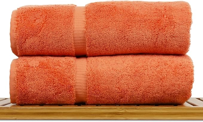 Luxury Hotel & Spa Collection Highly Absorbent, Quick Dry 100% Turkish Cotton 700 GSM, Eco Friendly Towel, for Bathroom Dobby Border Soft Bath Towel Set 27 X 54 (Coral, Bath Towels - Set of 2)