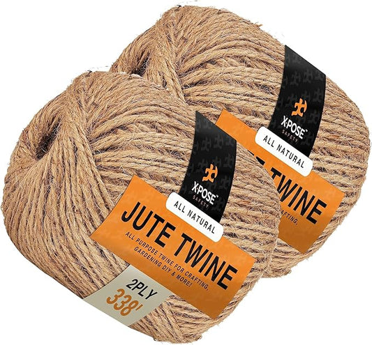 Jute Twine - 2 Ply Brown Roll 338 Feet Natural Jute String for Crafts, Packaging, Wrapping, Decorative Rope Cord for Hanging Ornaments (2 Packs)