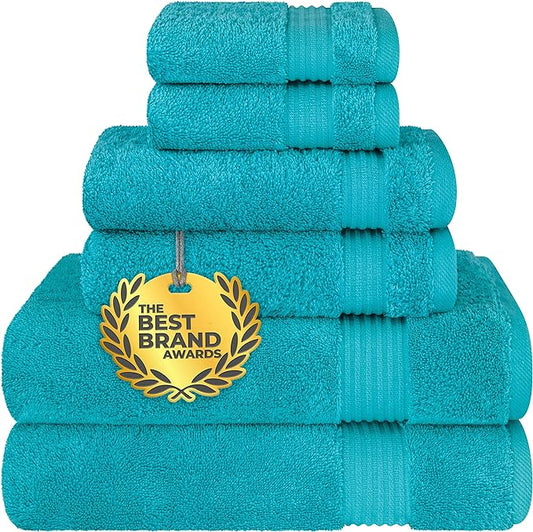 Cotton Paradise 6 Piece Towel Set 100% Cotton Soft Absorbent Turkish Towels for Bathroom 2 Bath Towels 2 Hand Towels 2 Washcloths, Aqua Blue Towel Set