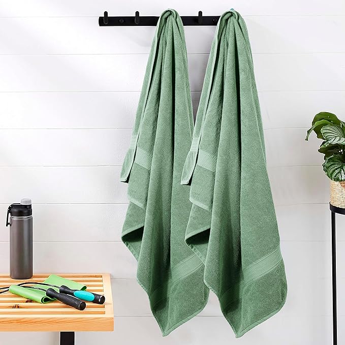 HILLFAIR 600 GSM- 40 x 80 Inches- 100% Cotton 2 Pc XXL Oversized Bath Towel Set- Soft Highly Absorbent Jumbo Bath Sheets Towels Sets- Quick Dry Oversized Sheets Towel Sets for Hotel Spa Pool- Sage