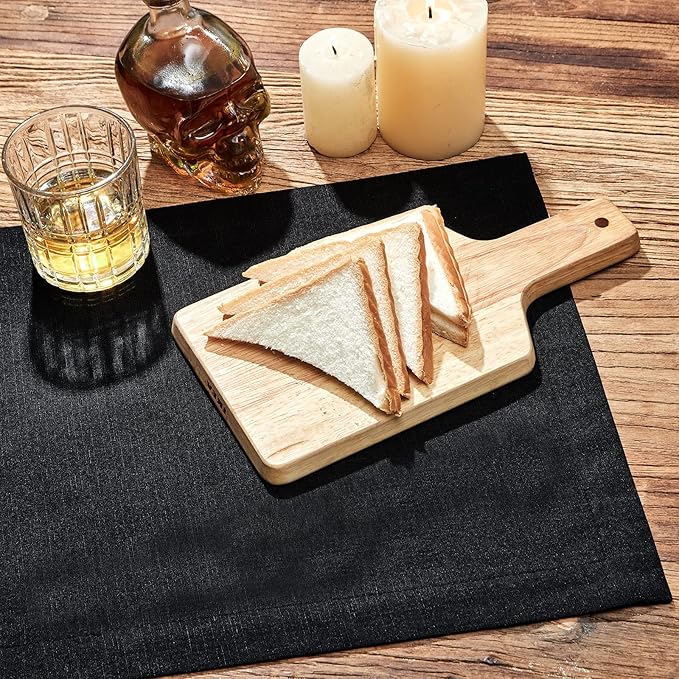 Mebakuk Linen Farmhouse Table Runner Large Burlap Style Soft and Waterproof Decorative Fabric Runner for Outdoor Wedding and Dinner (14 x 120 Inch, Black)