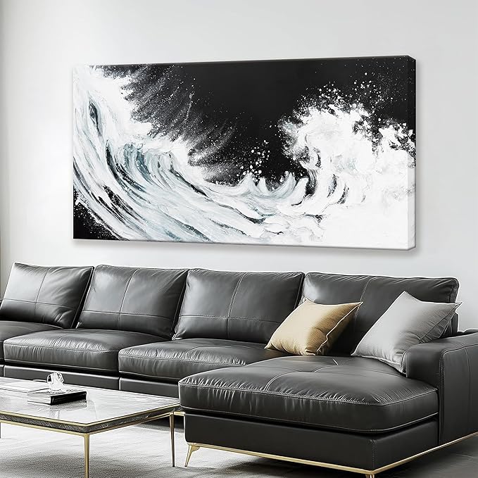 TAIJXAGSG Black And White Abstract Wall Art Painting Canvas Art Wall Decor 20x40 Inch Decorations White Ocean Waves Wall Art Canvas Abstract Art Picture For Bedroom Kitchen Office Home Decor