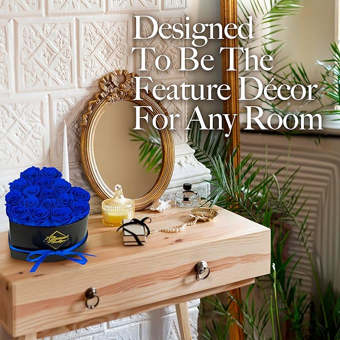 GLAMOUR BOUTIQUE 16 Flower Forever Heart Shape Box - Preserved Roses Gift for Her, Preserved Flowers, Blue